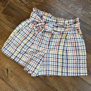 Loft Plaid Seersucker Paper-bag Waist Belted Shorts with 3.5” inseam, size Small
